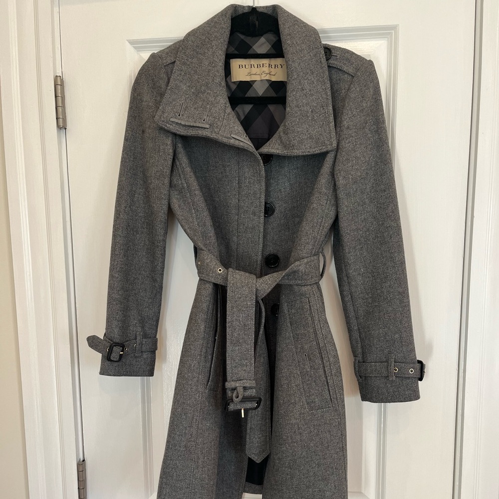 Burberry Gray Wool Trench Coat